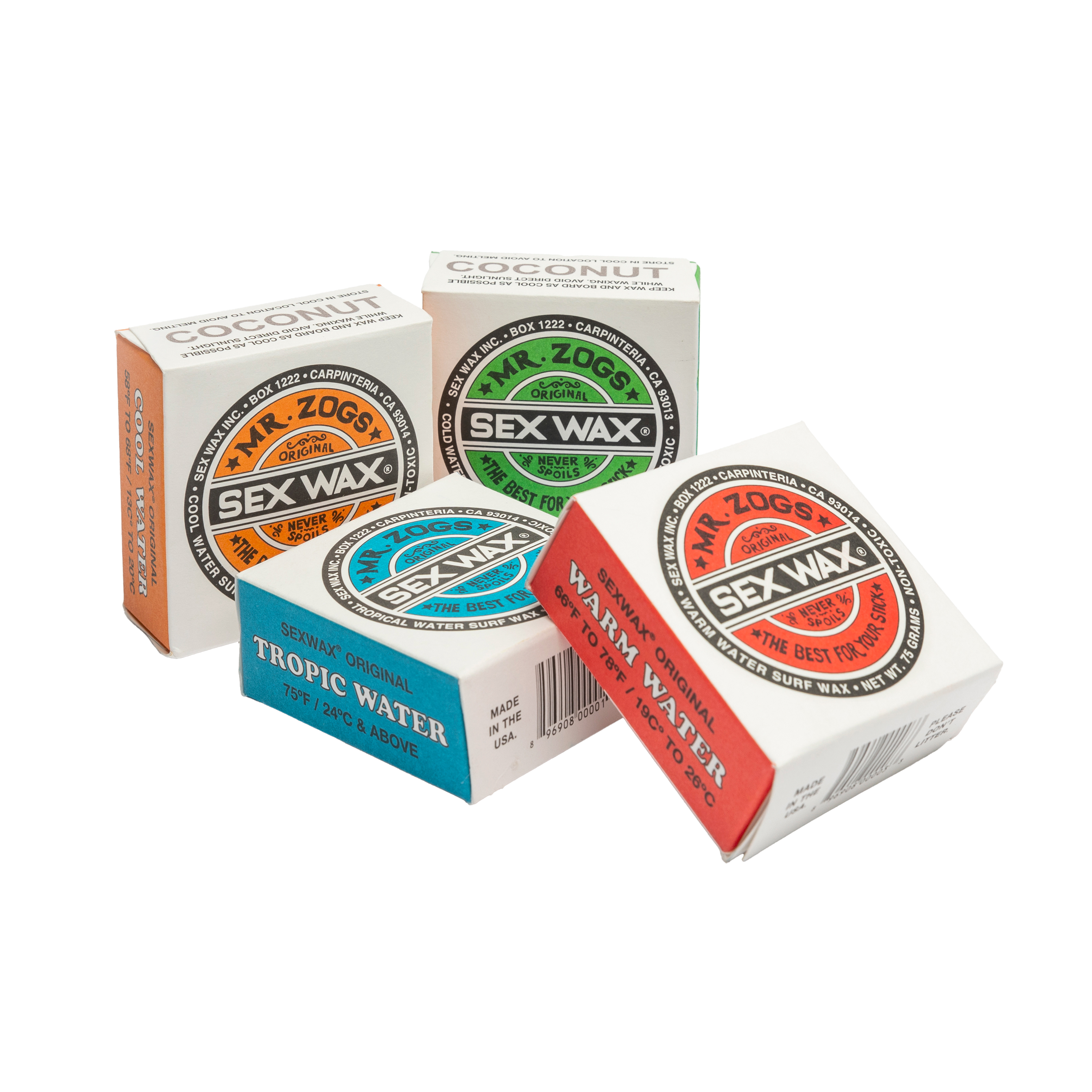 Sex Wax Original Surfboard Cold Water Wax Assorted Scents 4pc.